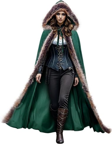 Joukavor Viking Fur Cloak Cloak Medieval Velvet Cape with Hood for Halloween in Kuwait