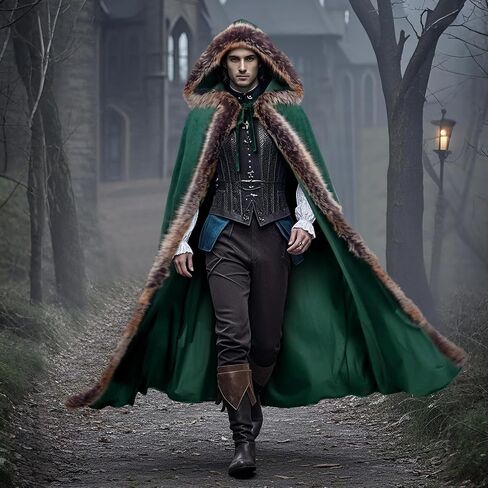 Joukavor Viking Fur Cloak Cloak Medieval Velvet Cape with Hood for Halloween in Kuwait