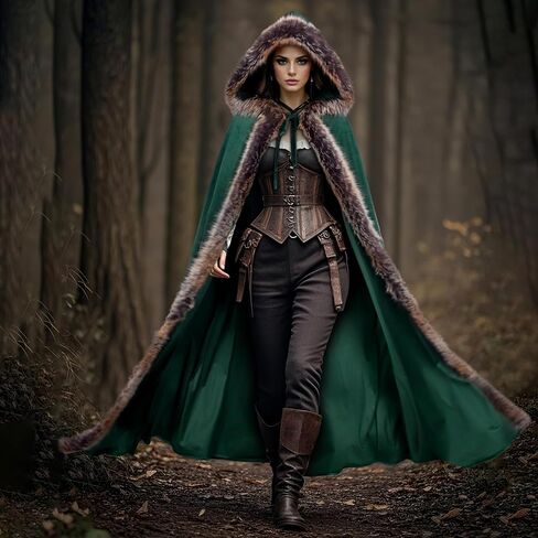 Joukavor Viking Fur Cloak Cloak Medieval Velvet Cape with Hood for Halloween in Kuwait