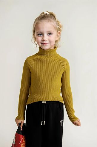 Girl's Turtleneck Sweaters Kids Long Sleeve Drop Shoulder Pullover Cable Knit Chunky Contrast Sweater Tops in Kuwait