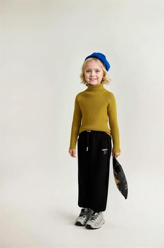 Girl's Turtleneck Sweaters Kids Long Sleeve Drop Shoulder Pullover Cable Knit Chunky Contrast Sweater Tops in Kuwait