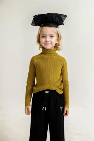 Girl's Turtleneck Sweaters Kids Long Sleeve Drop Shoulder Pullover Cable Knit Chunky Contrast Sweater Tops in Kuwait