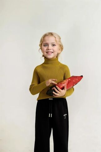 Girl's Turtleneck Sweaters Kids Long Sleeve Drop Shoulder Pullover Cable Knit Chunky Contrast Sweater Tops in Kuwait