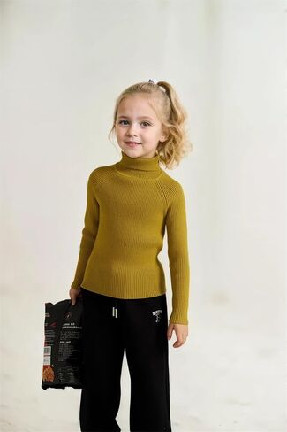 Girl's Turtleneck Sweaters Kids Long Sleeve Drop Shoulder Pullover Cable Knit Chunky Contrast Sweater Tops in Kuwait