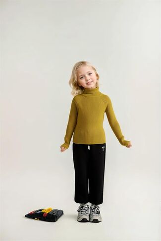 Girl's Turtleneck Sweaters Kids Long Sleeve Drop Shoulder Pullover Cable Knit Chunky Contrast Sweater Tops in Kuwait