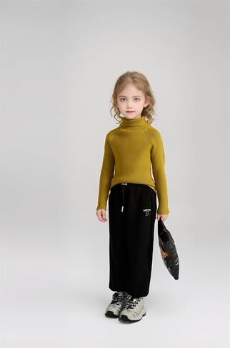 Girl's Turtleneck Sweaters Kids Long Sleeve Drop Shoulder Pullover Cable Knit Chunky Contrast Sweater Tops in Kuwait