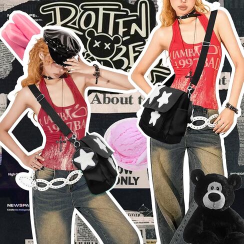 حقيبة Messenger Y2K للنساء ، نجوم فسيحة خفيفة الوزن محفظة مع محفظة عملة لطيفة ، حقيبة كتف متقاطع in Kuwait