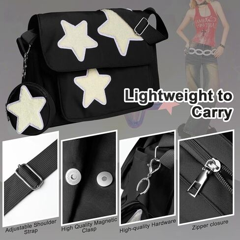 حقيبة Messenger Y2K للنساء ، نجوم فسيحة خفيفة الوزن محفظة مع محفظة عملة لطيفة ، حقيبة كتف متقاطع in Kuwait