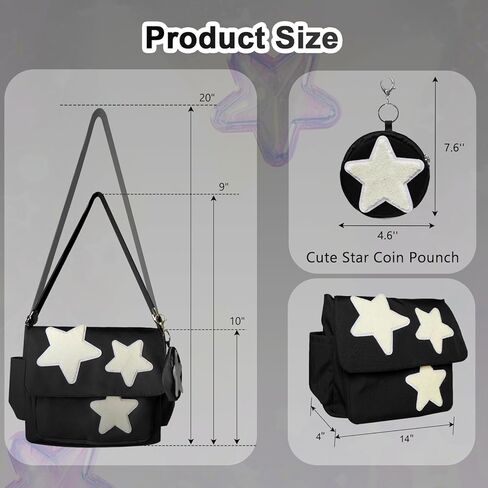 حقيبة Messenger Y2K للنساء ، نجوم فسيحة خفيفة الوزن محفظة مع محفظة عملة لطيفة ، حقيبة كتف متقاطع in Kuwait