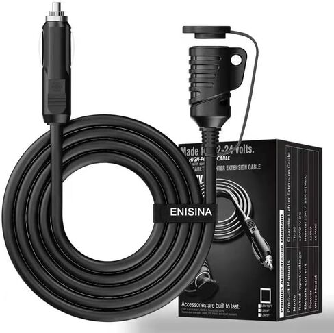 Cigarette Lighter Extension Cable 1.5m-5ft 16AWG Male to Female Socket, DC 12V/24V Cigarette Lighter Socket Power Outlet with 15A Fuse in Saudi Arabia