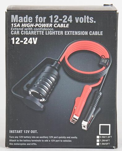 Cigarette Lighter Extension Cable 1.5m-5ft 16AWG Male to Female Socket, DC 12V/24V Cigarette Lighter Socket Power Outlet with 15A Fuse in Saudi Arabia