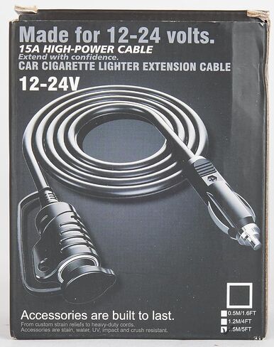 Cigarette Lighter Extension Cable 1.5m-5ft 16AWG Male to Female Socket, DC 12V/24V Cigarette Lighter Socket Power Outlet with 15A Fuse in Saudi Arabia