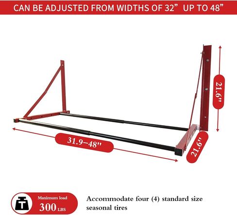 ROBLOCK Folding Tire Wheel Rack Wall Mount Multi-Tire Spare Carriers Garage (32"-48") x 22" x 22", Red in Kuwait