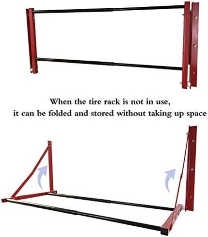 ROBLOCK Folding Tire Wheel Rack Wall Mount Multi-Tire Spare Carriers Garage (32"-48") x 22" x 22", Red in Kuwait