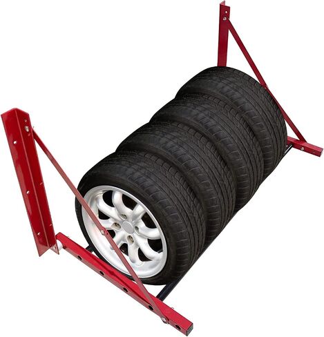 ROBLOCK Folding Tire Wheel Rack Wall Mount Multi-Tire Spare Carriers Garage (32"-48") x 22" x 22", Red in Kuwait