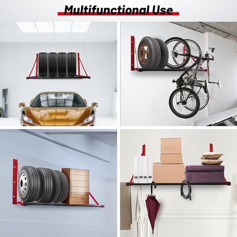 ROBLOCK Folding Tire Wheel Rack Wall Mount Multi-Tire Spare Carriers Garage (32"-48") x 22" x 22", Red in Kuwait
