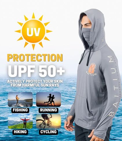 Fishing Shirts for Men,UPF50 Hooded Long Sleeve with Gaiter, Sun Protection Dry Fit Apparel, Face Mask, Fishing Clothes in Kuwait