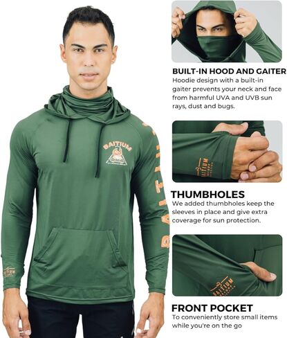 Fishing Shirts for Men,UPF50 Hooded Long Sleeve with Gaiter, Sun Protection Dry Fit Apparel, Face Mask, Fishing Clothes in Kuwait