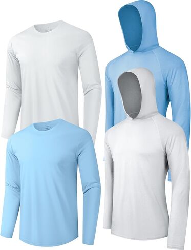 4 Pack Mens Sun Protection Long Sleeve Shirts/Hoodies Rash Guard UPF UV Gear for Fishing Workout Outdoor Adventures in Saudi Arabia