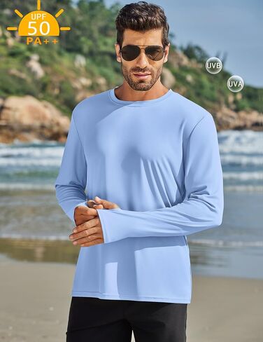 PINSPARK 2 Pack Men's Rash Guard Shirts with Thumb Holes Lightweight UPF 50+ Long Sleeve Sun Shirt Quick Dry Swimming Shirts in Kuwait
