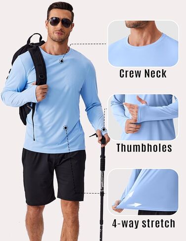 PINSPARK 2 Pack Men's Rash Guard Shirts with Thumb Holes Lightweight UPF 50+ Long Sleeve Sun Shirt Quick Dry Swimming Shirts in Kuwait