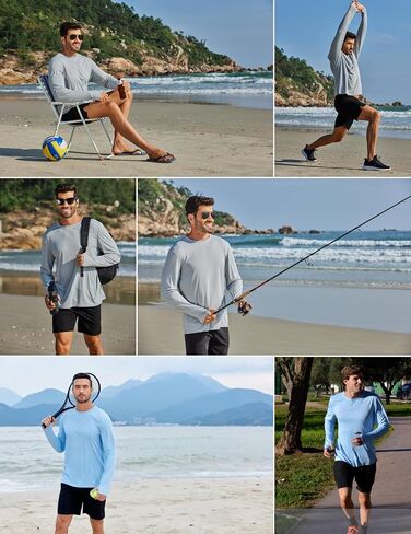 PINSPARK 2 Pack Men's Rash Guard Shirts with Thumb Holes Lightweight UPF 50+ Long Sleeve Sun Shirt Quick Dry Swimming Shirts in Kuwait