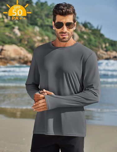 PINSPARK 2 Pack Men's Rash Guard Shirts with Thumb Holes Lightweight UPF 50+ Long Sleeve Sun Shirt Quick Dry Swimming Shirts in Kuwait