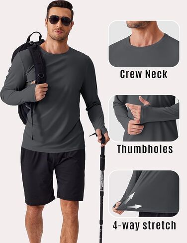 PINSPARK 2 Pack Men's Rash Guard Shirts with Thumb Holes Lightweight UPF 50+ Long Sleeve Sun Shirt Quick Dry Swimming Shirts in Kuwait