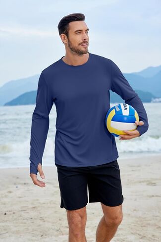 PINSPARK 2 Pack Men's Rash Guard Shirts with Thumb Holes Lightweight UPF 50+ Long Sleeve Sun Shirt Quick Dry Swimming Shirts in Kuwait