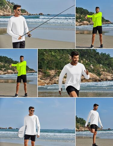 Pinspark 2 Pack Men's Rash Guard Shirts مع ثقوب الإبهام خفيفة الوزن أكثر من 50+ قميص شمس طويل الأكمام in Kuwait