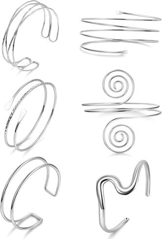 6Pcs Arm Cuff Gold Upper Arm Cuff Bracelet for Women Adjustable Open Cuff Bangle Minimalist Coil Swirl Armlet Armband Jewelry Set in Kuwait
