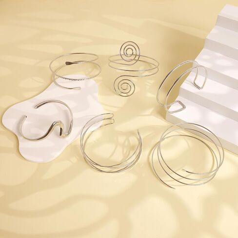 6Pcs Arm Cuff Gold Upper Arm Cuff Bracelet for Women Adjustable Open Cuff Bangle Minimalist Coil Swirl Armlet Armband Jewelry Set in Kuwait
