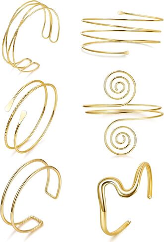 6Pcs Arm Cuff Gold Upper Arm Cuff Bracelet for Women Adjustable Open Cuff Bangle Minimalist Coil Swirl Armlet Armband Jewelry Set in Kuwait