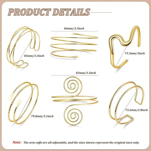 6Pcs Arm Cuff Gold Upper Arm Cuff Bracelet for Women Adjustable Open Cuff Bangle Minimalist Coil Swirl Armlet Armband Jewelry Set in Kuwait