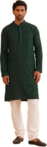 Sojanya (Since 1958 Men'S Sequinned Embroidered Cotton Kurta And White Pyjama Set in Saudi Arabia