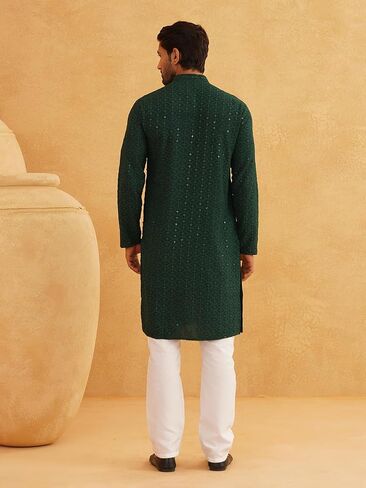 Sojanya (Since 1958 Men'S Sequinned Embroidered Cotton Kurta And White Pyjama Set in Saudi Arabia