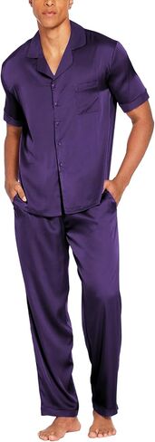 Ekouaer Men Satin Silk Pajamas Set 2 Piece Button Down Sleepwear Long Pants Loungewear with Pockets in Saudi Arabia