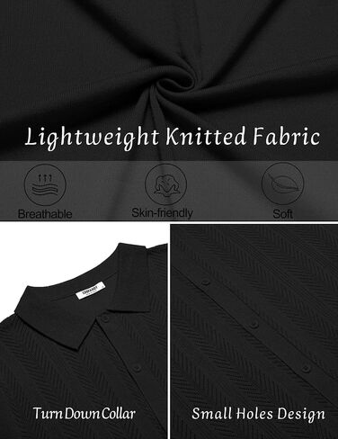 COOFANDY Mens Knit Short Sleeve Shirts Button Down Vintage Polo Shirt Casual Vacation Beach Shirts in Saudi Arabia