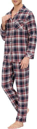 MoFiz Men's Cotton Pajamas Sets Sleepwear Long Sleeve Button Down Loungewear with Pants Soft Pjs Lounge Set with Pockets in Kuwait