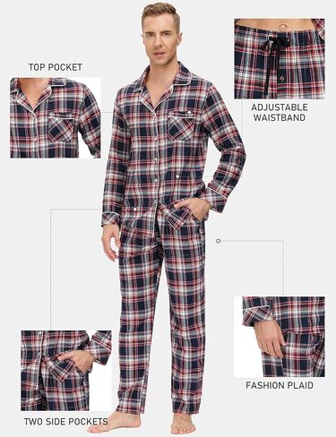 MoFiz Men's Cotton Pajamas Sets Sleepwear Long Sleeve Button Down Loungewear with Pants Soft Pjs Lounge Set with Pockets in Kuwait