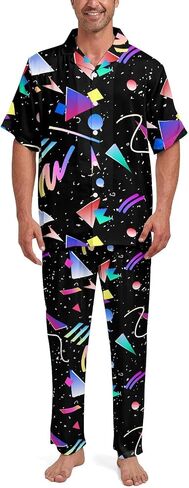 2 Piece Pjs Mens Button Down Pajamas Set Short Sleeve Soft Sleepwear in Saudi Arabia