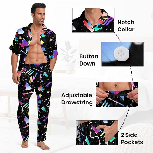 2 Piece Pjs Mens Button Down Pajamas Set Short Sleeve Soft Sleepwear in Saudi Arabia