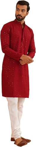 Sojanya (Since 1958 Men'S Sequinned Embroidered Cotton Kurta And White Pyjama Set in Saudi Arabia