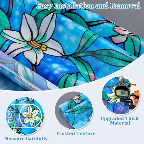Coavas Decorative Window Privacy Film, Heat Control Sun Blocking Stained Glass Window Film, Floral Design Static Cling, Non Adhesive Windows Tint for Bathroom Front Door(Vinyl, 17.5" x 78.7 ") in Kuwait