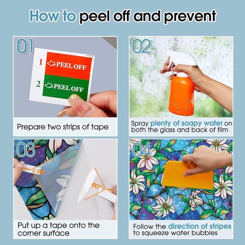 Coavas Decorative Window Privacy Film, Heat Control Sun Blocking Stained Glass Window Film, Floral Design Static Cling, Non Adhesive Windows Tint for Bathroom Front Door(Vinyl, 17.5" x 78.7 ") in Kuwait