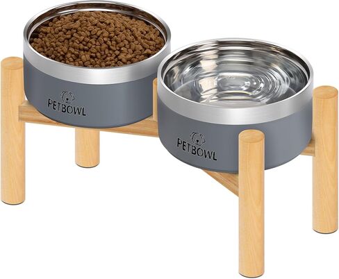 UPSKY Elevated Dog Bowls, Stainless Steel Anti-Spill Pet Bowl Set with Wooden Stand, Double Raised Food and Water Bowls for Small & Medium Dogs and Cats in Kuwait