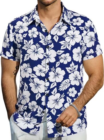 Mens Hawaiian Shirts Short Sleeve Casual Button Down Summer Shirts Floral Beach Vacation Tropical Shirts in Saudi Arabia