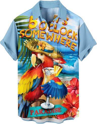 Men's Hawaiian Shirt Short Sleeve Funny Printed Casual Button Down Aloha Shirts in Saudi Arabia