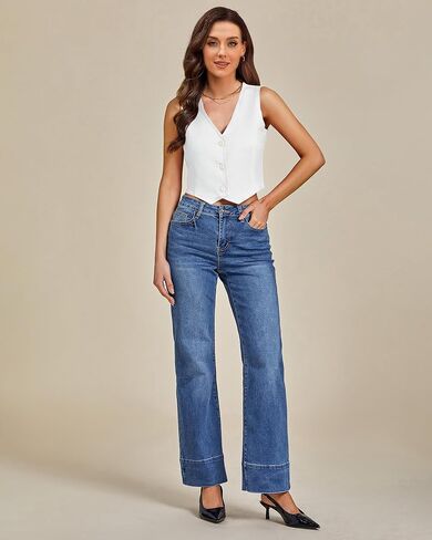 LookbookStore Denim Vest for Women Trendy Sleeveless Cropped Stretchy Jean Vests Top Summer Casual Button Wasitcoat Tops in Saudi Arabia
