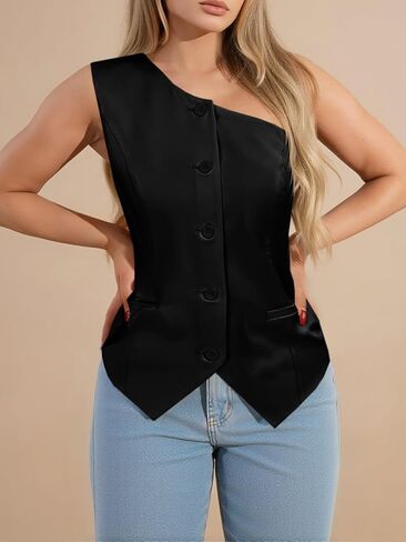 جرس Cicy Womens واحد السترة الكتف سترة الصيف الزر لأسفل صدرية العمل العصرية. in Saudi Arabia
